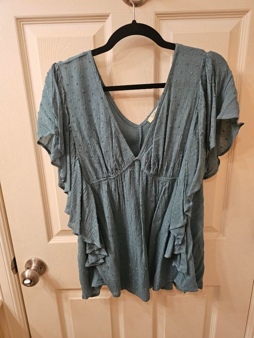 Kori Medium Teal Blue V-Neck Blouse